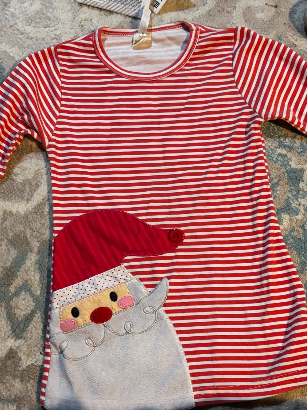 Girls' Red Striped Santa Applique dress